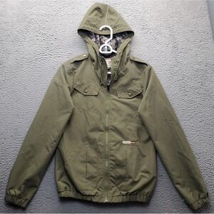 Volcom Scout Rain Jacket Womens XS Green Mesh Lined Long Sleeve Hooded Full Zip
